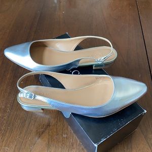 25:02  JCrew Metallic Silver Slingback Flats